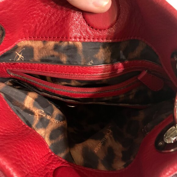 B. Makowsky Red Soft Pebble Leather Crossbody Bag - Picture 10 of 16